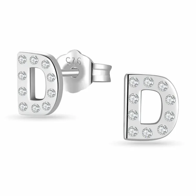 buchstab d Zirkon Ohrstecker in Silber - My Letter