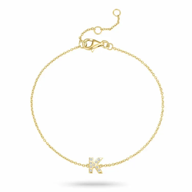 buchstab k Zirkon Armband aus vergoldetem Sterlingsilber