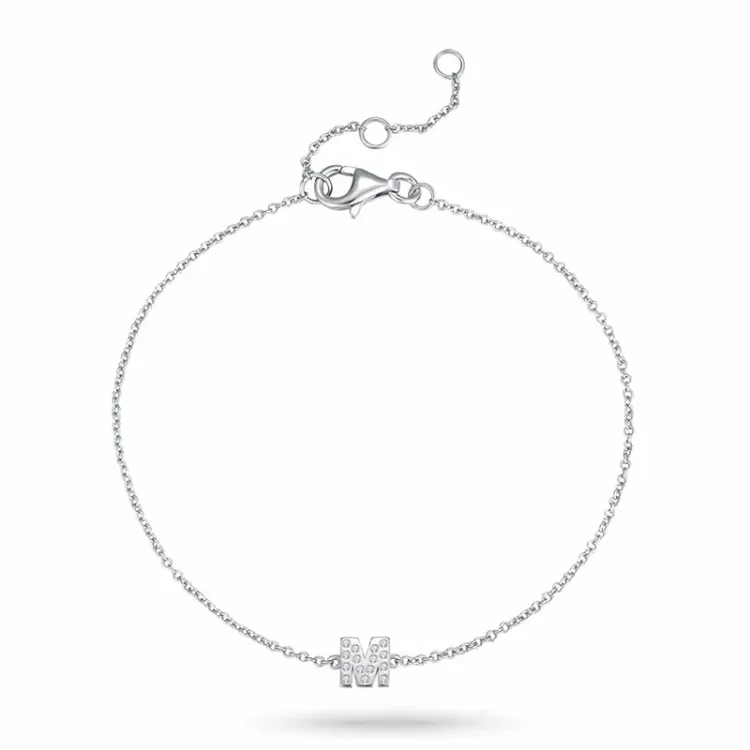 buchstab m Zirkon Armband aus Silber - My Letter