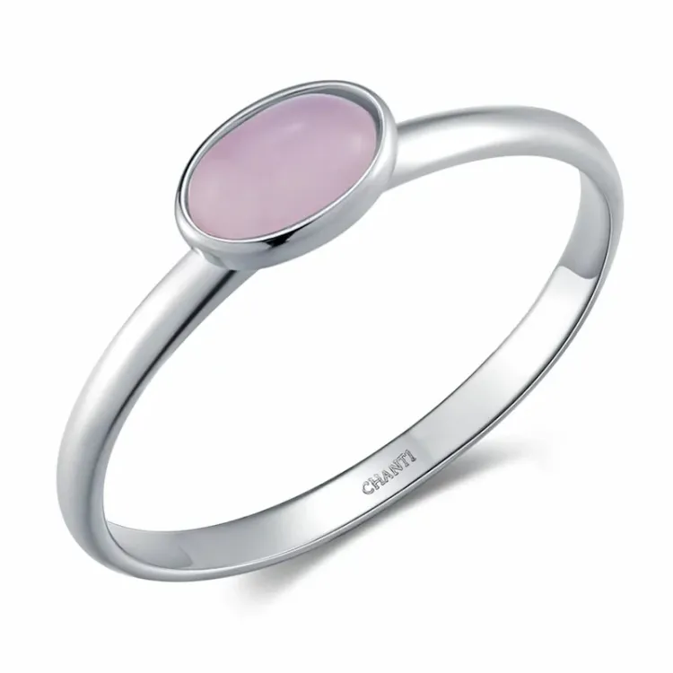 ovaler rosa Ring aus Silber - Loom Stones