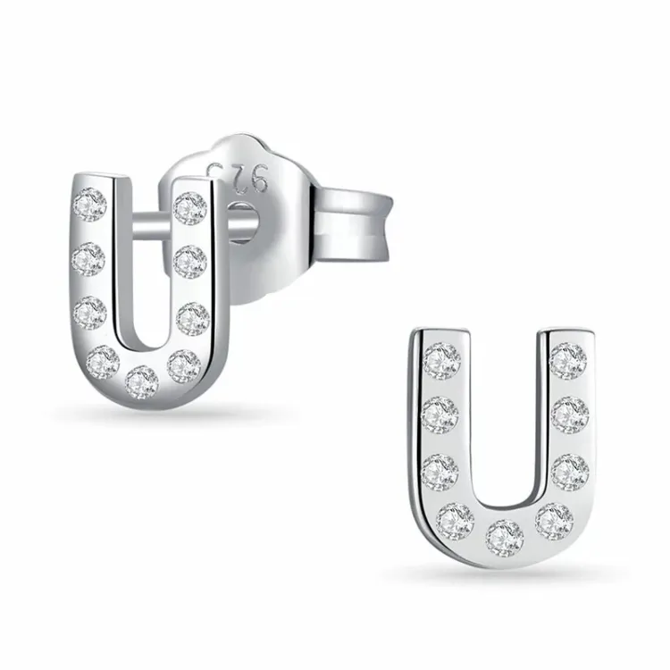 buchstab u Zirkon Ohrstecker in Silber - My Letter