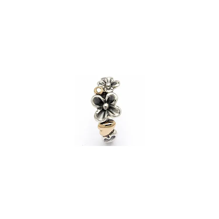 Blumen Ring aus oxidiertem Sterlingsilber mit vergoldetem Sterlingsilber
