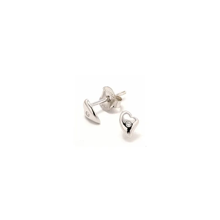 Herz weißen Zirkon Ohrstecker in Silber