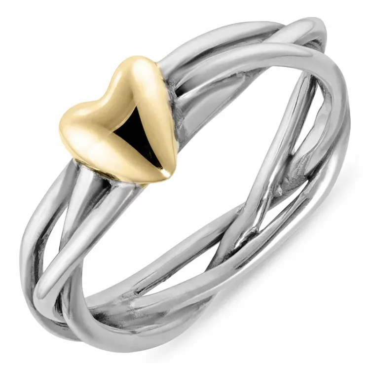 Herz Ring aus oxidiertem Sterlingsilber mit 8 Karat Gold