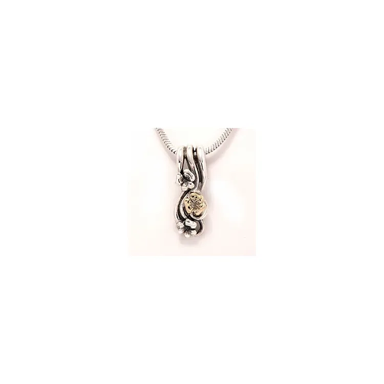 Blumen Anhänger aus oxidiertem Sterlingsilber und 8 Karat Gold