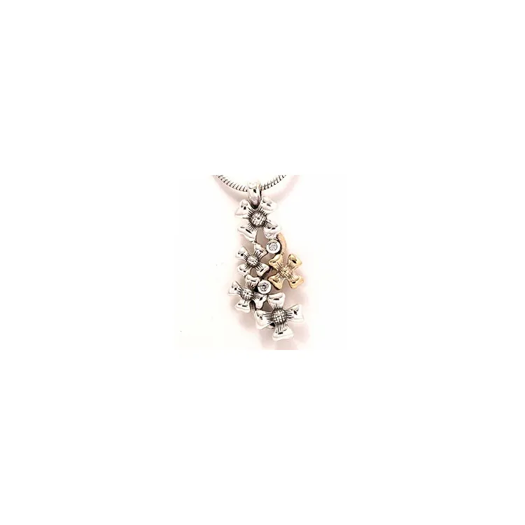 Blumenanhänger aus oxidiertem Sterlingsilber und 8 Karat Gold