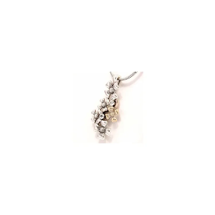 Blumenanhänger aus oxidiertem Sterlingsilber und 8 Karat Gold