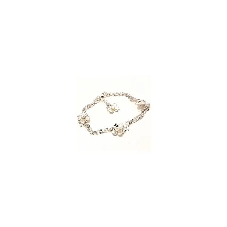 Blumen weißem Perle Armband aus Silber und Anhänger aus Silber