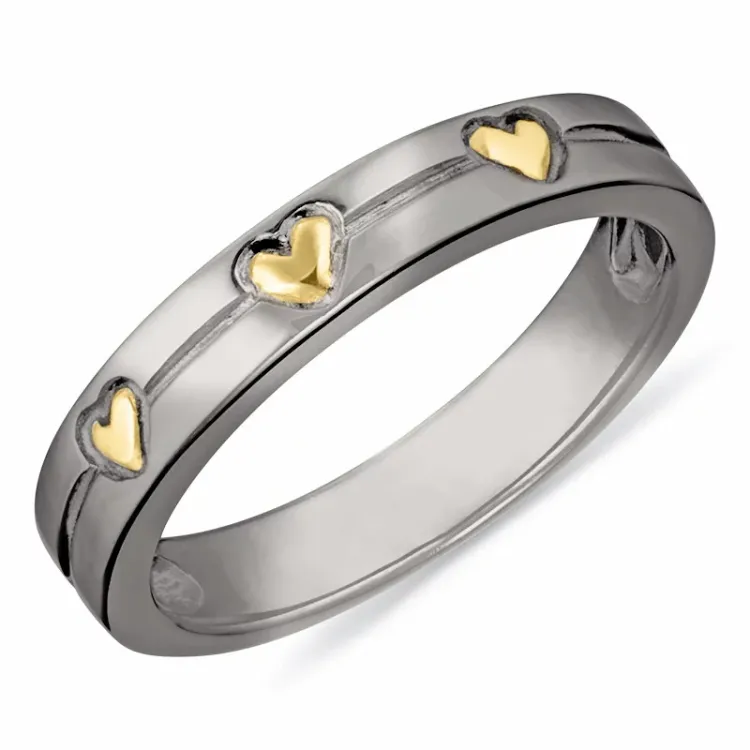 Dark Harmony Herz Ring aus schwarzes rhodiniertes Silber mit vergoldetem Sterlingsilber