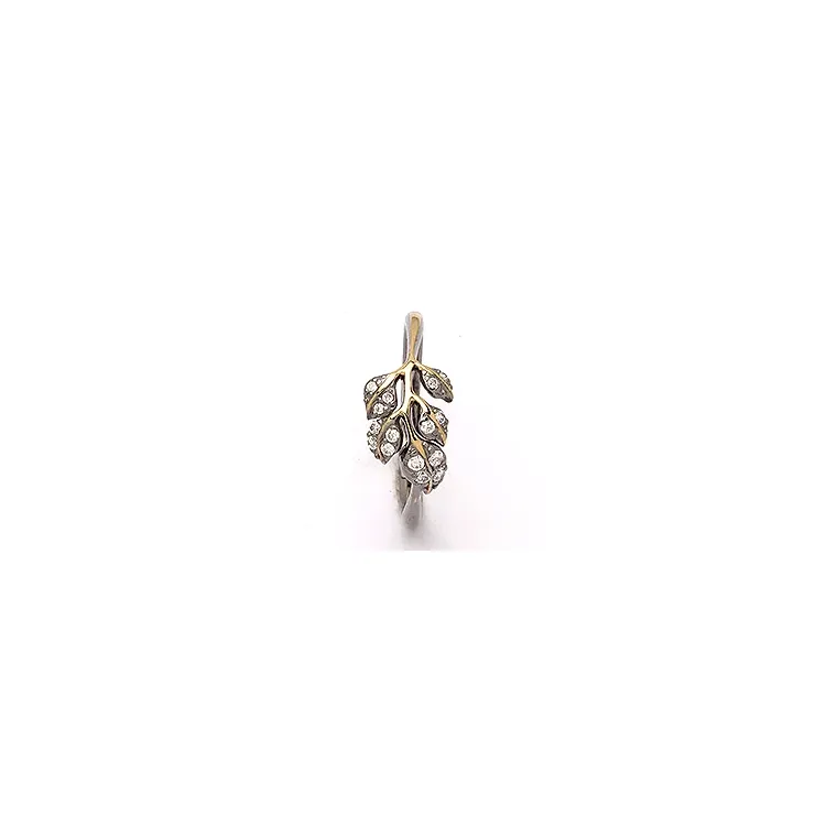 Blatt Ring aus schwarzes rhodiniertes Silber mit vergoldetem Sterlingsilber