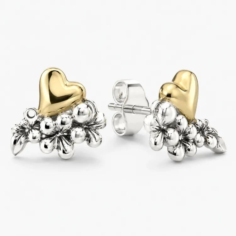 Herz Ohrringe in oxidiertem Silber mit 8 Karat Gold