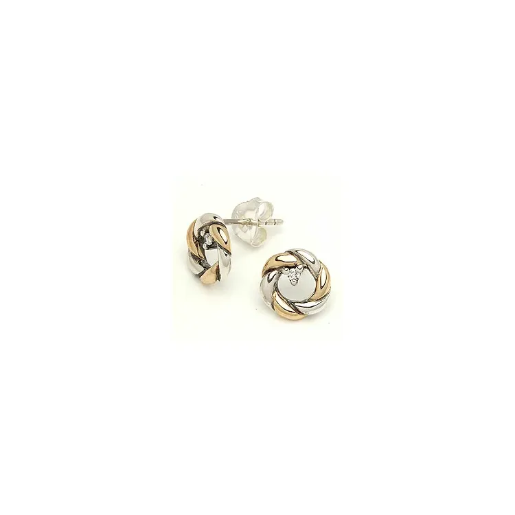 runden Ohrstecker in oxidiertem Silber mit 8 Karat Gold mit Zirkon