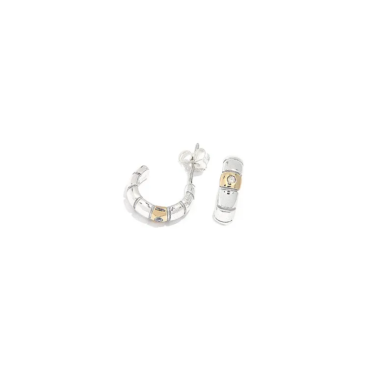 Halbkreolen in oxidiertem Silber mit 8 Karat Gold mit Zirkon