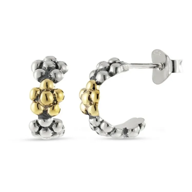 Blumen Halbkreolen in oxidiertem Silber mit 8 Karat Gold