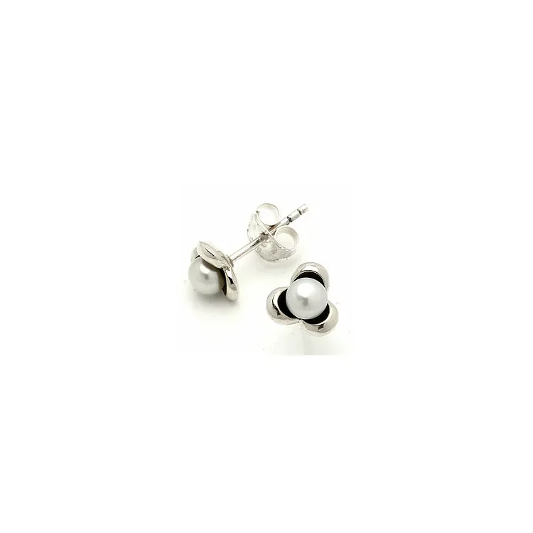Blumen Perleohrstecker in oxidiertem Sterlingsilber