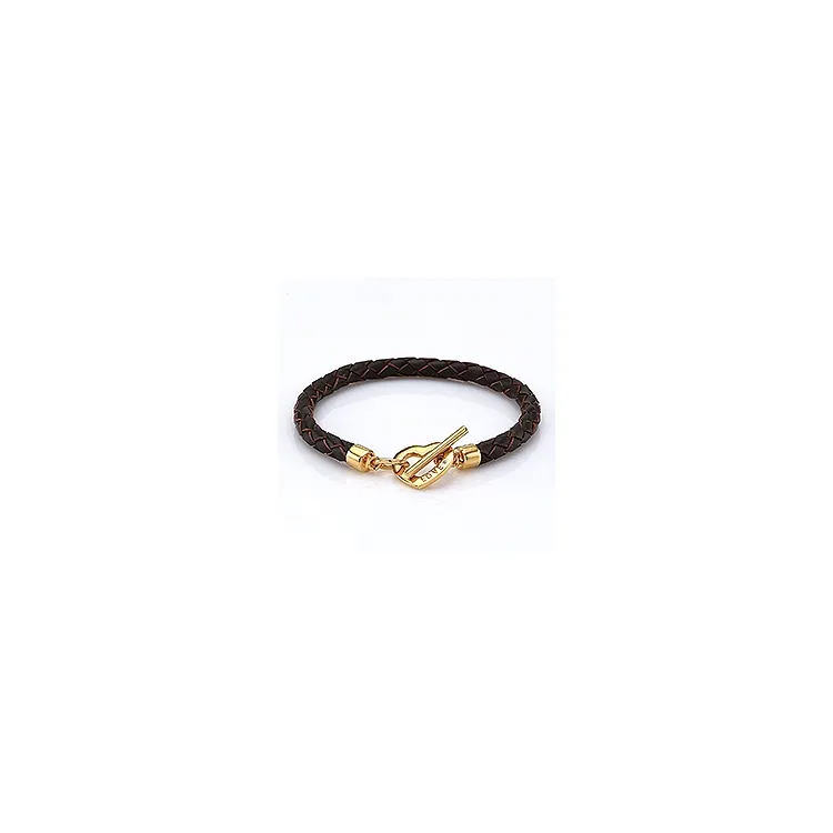braunem Armband aus Leder und Herzförmiger Anhänger aus vergoldetem Sterlingsilber