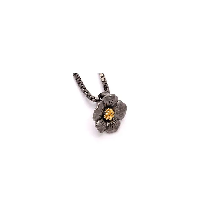Dark Harmony Blumen Blumenanhänger aus schwarzes rhodiniertes Silber und vergoldetem Sterlingsilber