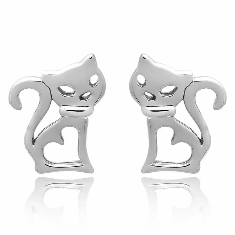 Polierten Katzen Ohrstecker in Silber
