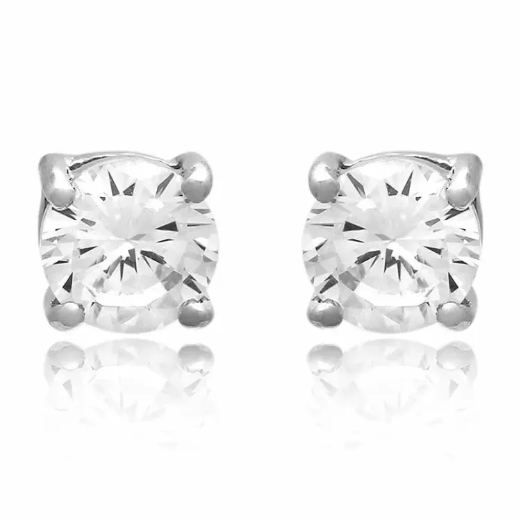 3 mm weißen Zirkon Ohrringe in Silber