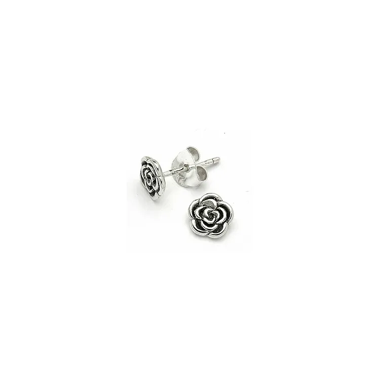 Rose Ohrringe in oxidiertem Sterlingsilber