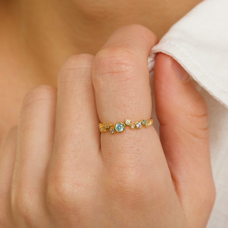 mehrfarbigem Zirkon Ring aus vergoldetem Sterlingsilber - Bubbly Twist