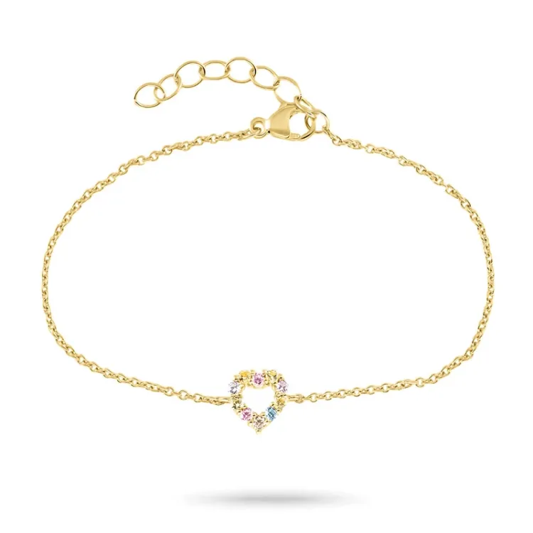 Herz mehrfarbigem Zirkon Armband aus vergoldetem Sterlingsilber