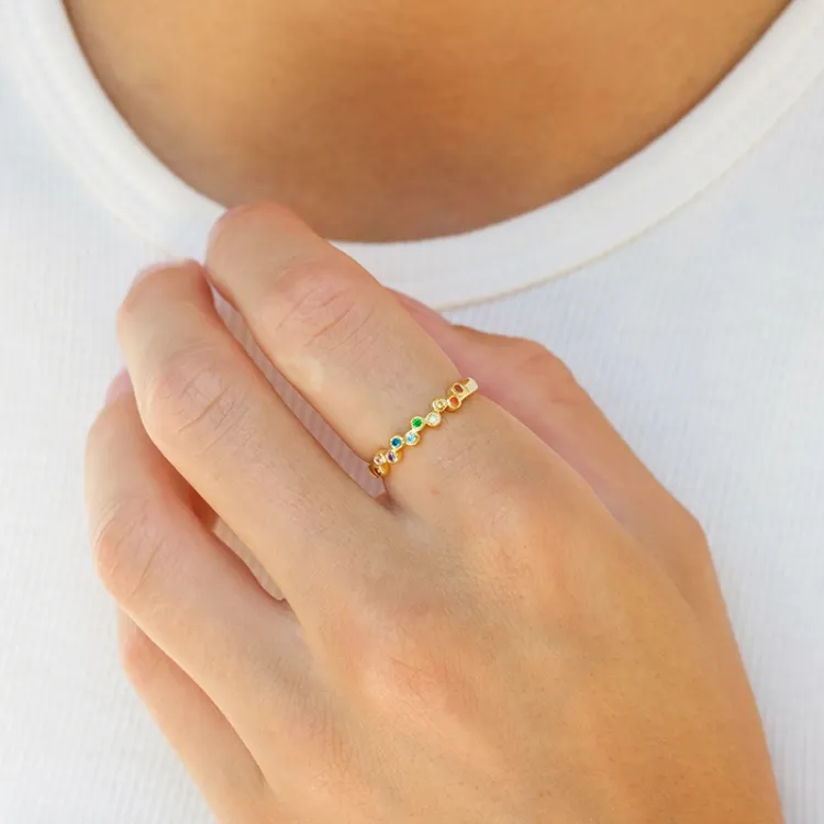 mehrfarbigem Zirkon Ring aus vergoldetem Sterlingsilber - Bubbly Twist