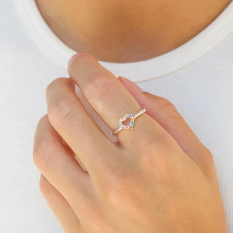Herz mehrfarbigem Zirkon Ring aus Silber