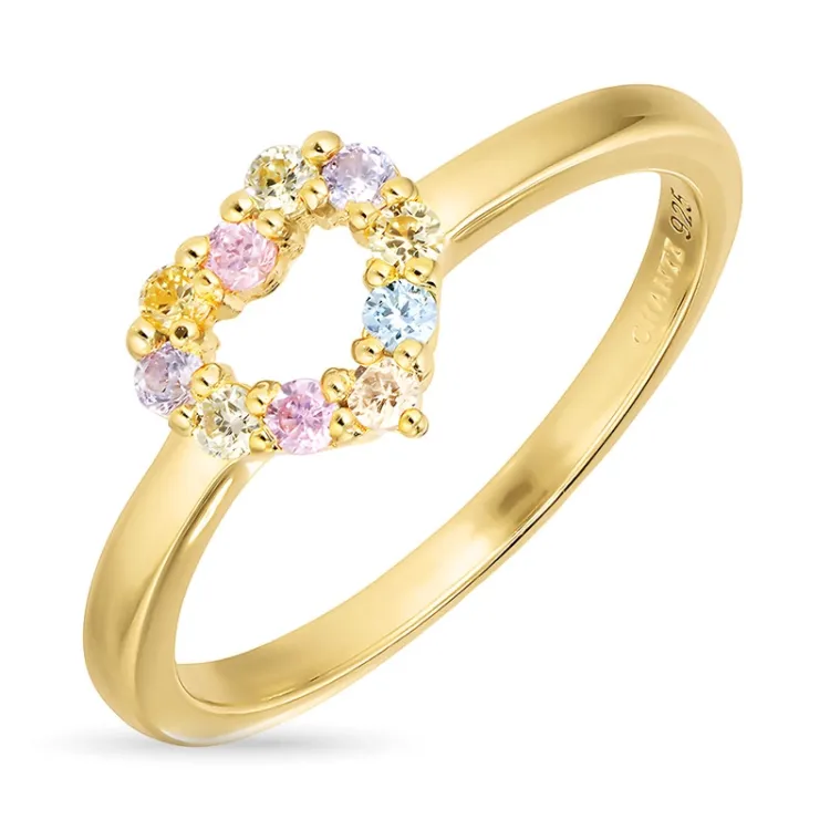 Herz mehrfarbigem Zirkon Ring aus vergoldetem Sterlingsilber