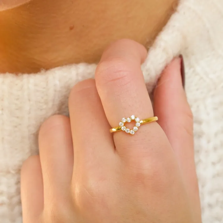 Herz weißem Zirkon Ring aus vergoldetem Sterlingsilber