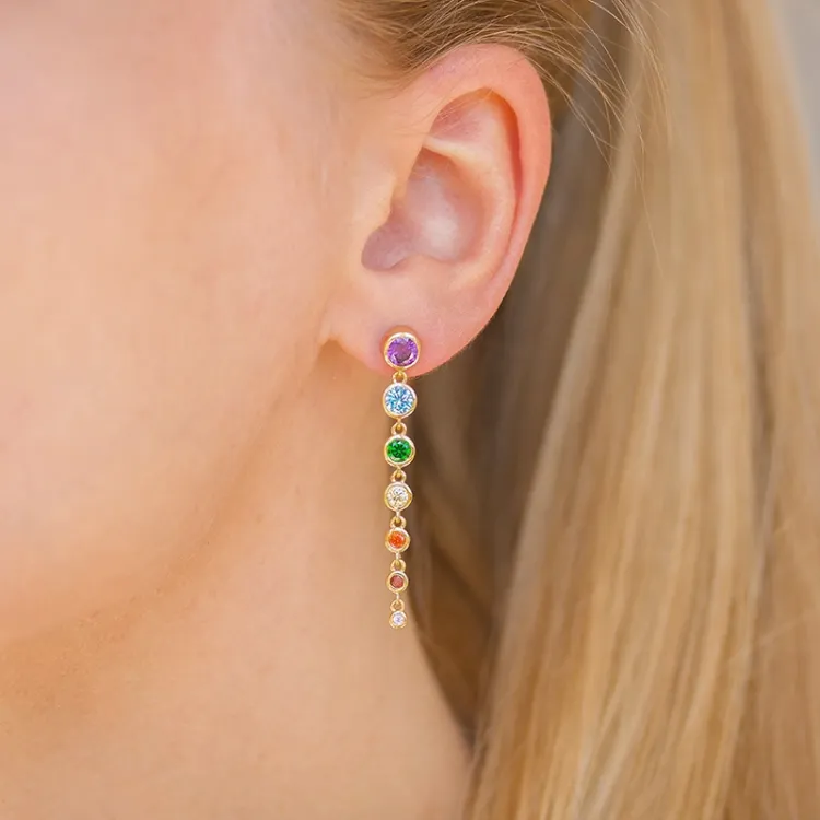 lange mehrfarbigem Zirkon Ohrringe in vergoldetem Silber - Bubbly Twist