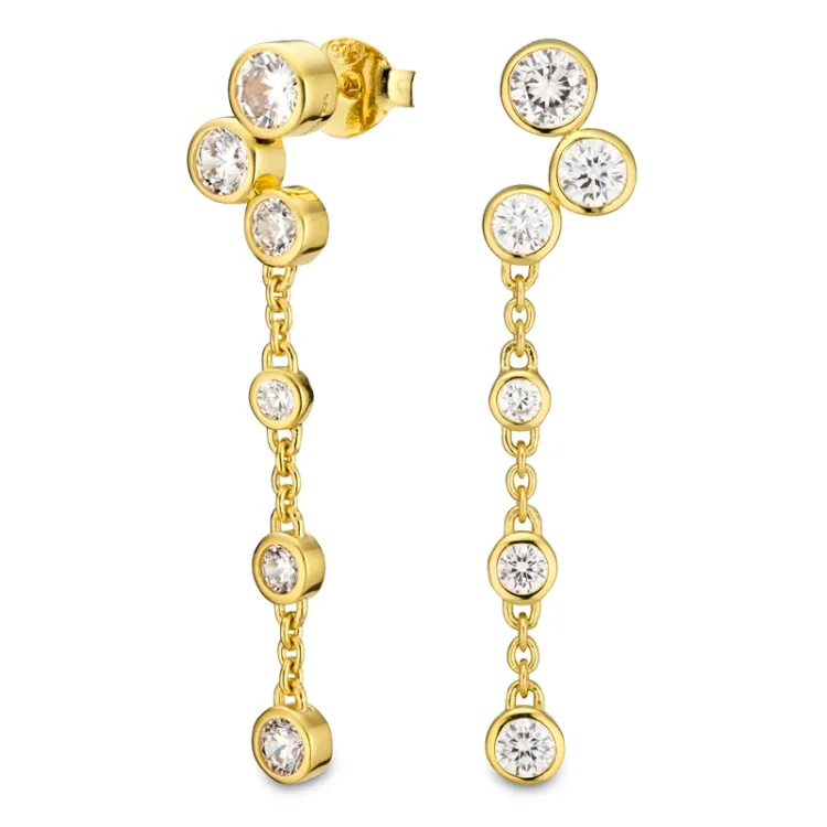 lange Zirkon Ohrringe in vergoldetem Silber - Bubbly Sparkle
