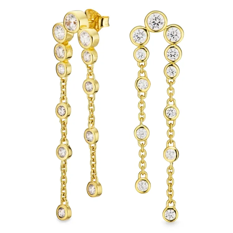 lange Zirkon Ohrringe in vergoldetem Silber - Bubbly Sparkle