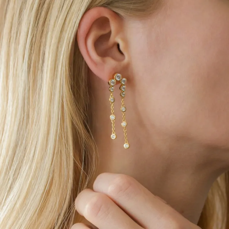lange Zirkon Ohrringe in vergoldetem Silber - Bubbly Sparkle