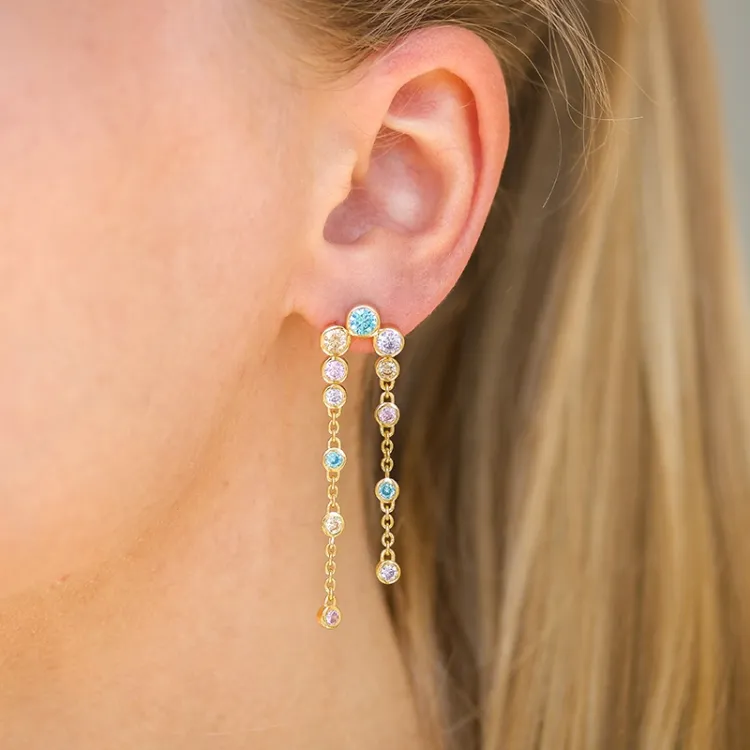 lange mehrfarbigem Zirkon Ohrringe in vergoldetem Silber - Bubbly Twist