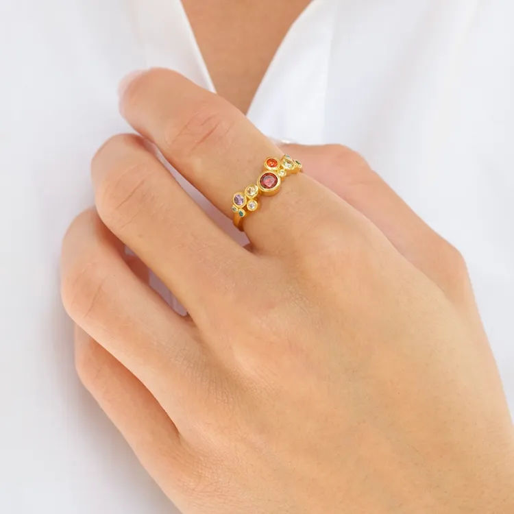 mehrfarbigem Zirkon Ring aus vergoldetem Sterlingsilber - Bubbly Twist