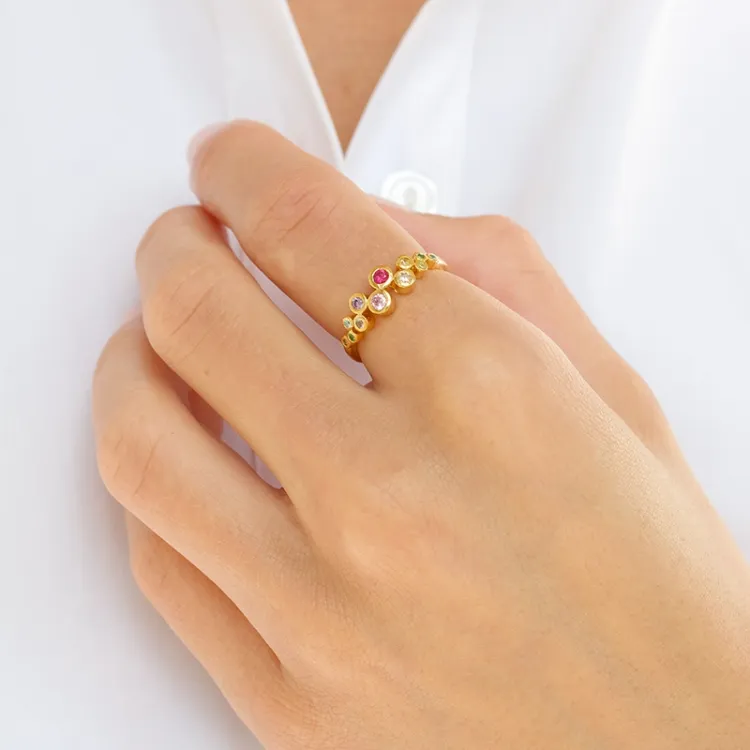 mehrfarbigem Zirkon Ring aus vergoldetem Sterlingsilber - Bubbly Twist