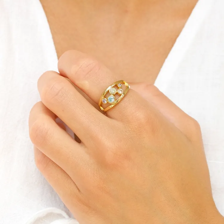 mehrfarbigem Zirkon Ring aus vergoldetem Sterlingsilber - Bubbly Twist