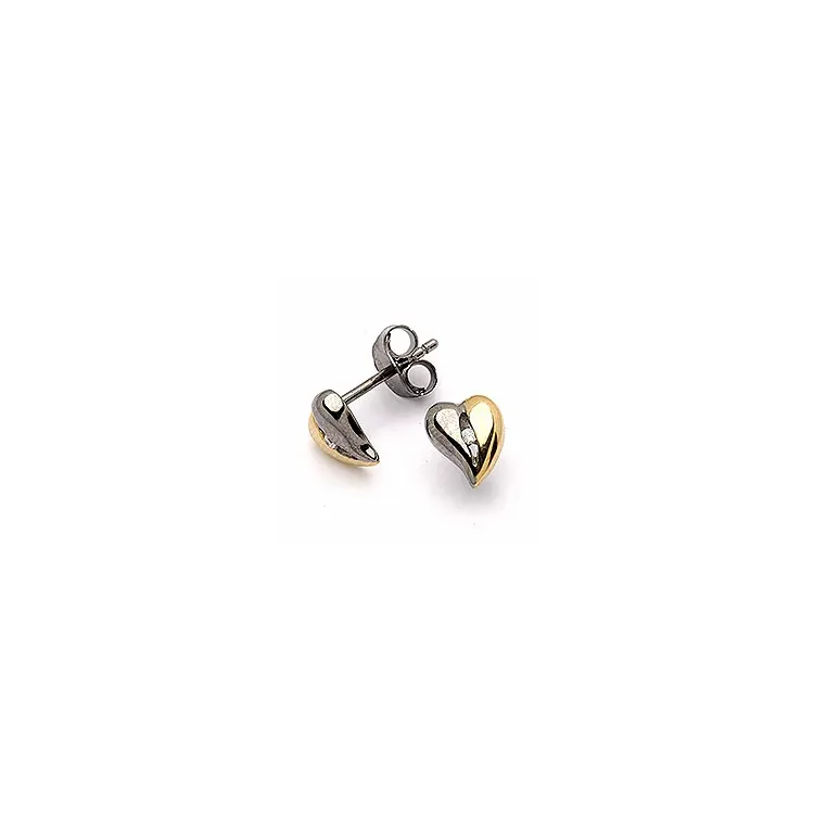 Dark Harmony Herz Ohrringe in schwarzes rhodiniertes Silber mit vergoldetem Sterlingsilber