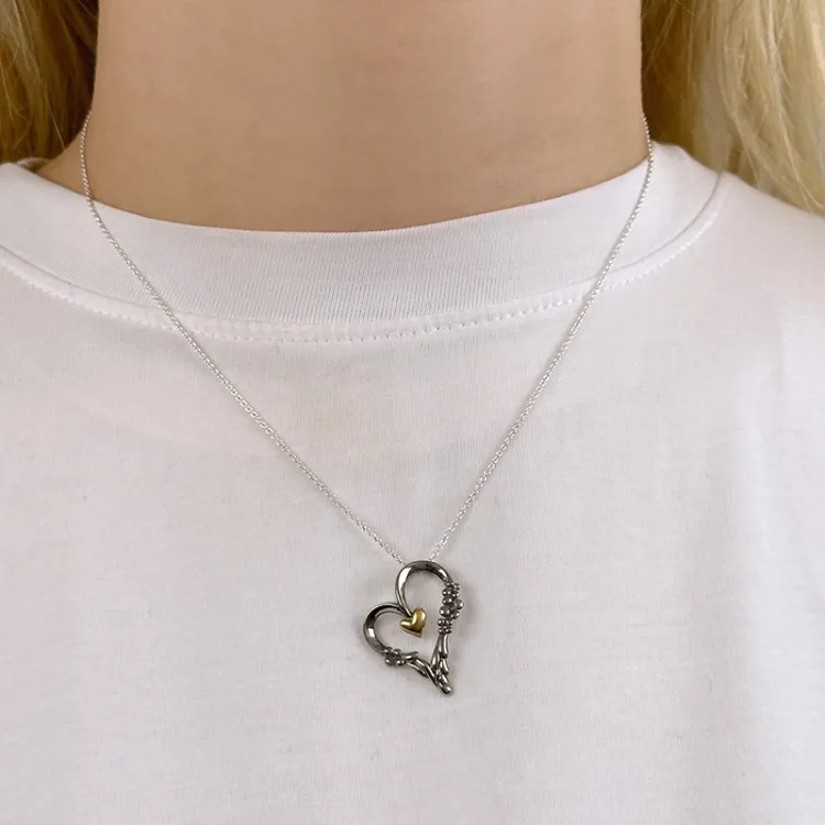 Dark Harmony Herz Anhänger aus schwarzes rhodiniertes Silber und vergoldetem Sterlingsilber