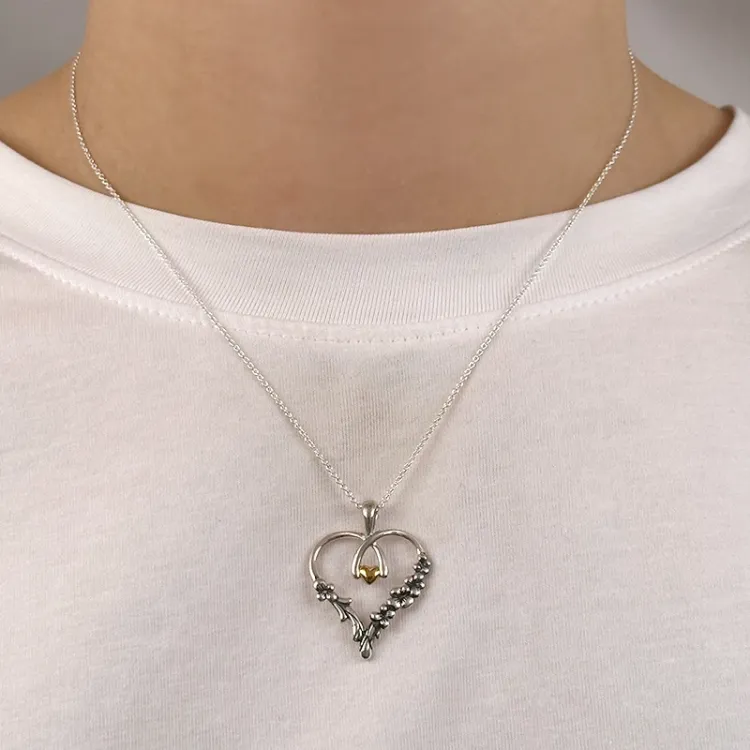 Herz Anhänger aus oxidiertem Sterlingsilber und vergoldetem Sterlingsilber