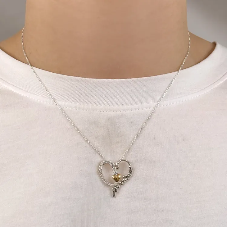 Herz Zirkon Anhänger aus oxidiertem Sterlingsilber und vergoldetem Sterlingsilber