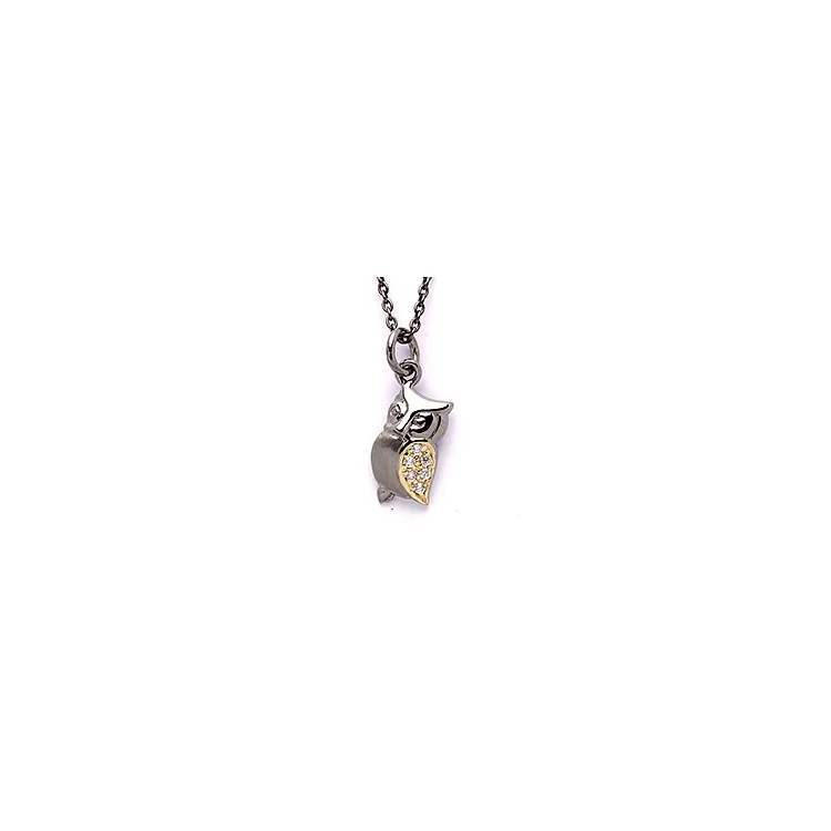 Dark Harmony Eule Anhänger aus schwarzes rhodiniertes Silber und vergoldetem Sterlingsilber