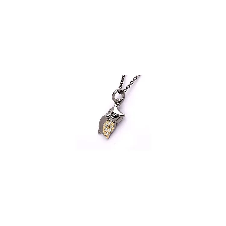 Dark Harmony Eule Anhänger aus schwarzes rhodiniertes Silber und vergoldetem Sterlingsilber