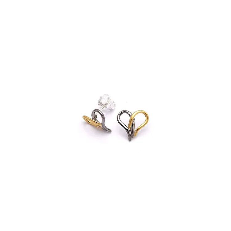 Dark Harmony Herz Ohrringe in schwarzes rhodiniertes Silber mit vergoldetem Sterlingsilber mit Silber