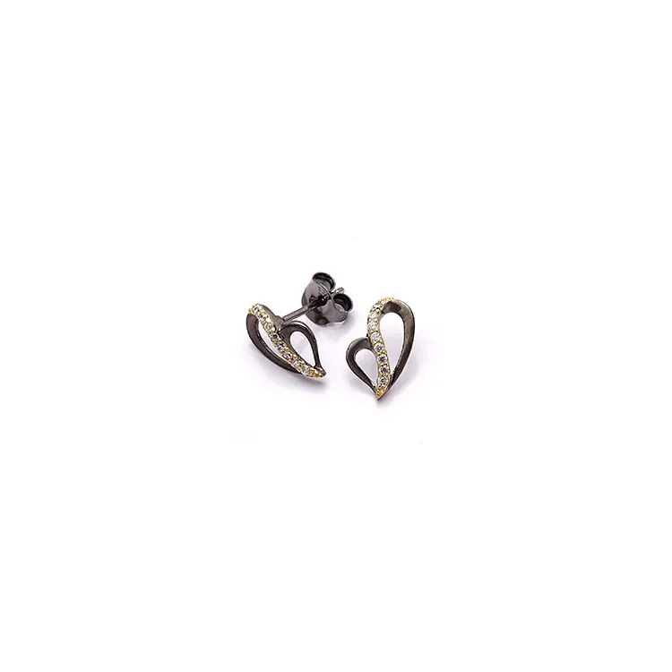 Dark Harmony Herz Ohrringe in schwarzes rhodiniertes Silber mit vergoldetem Sterlingsilber mit vergoldetem Sterlingsilber