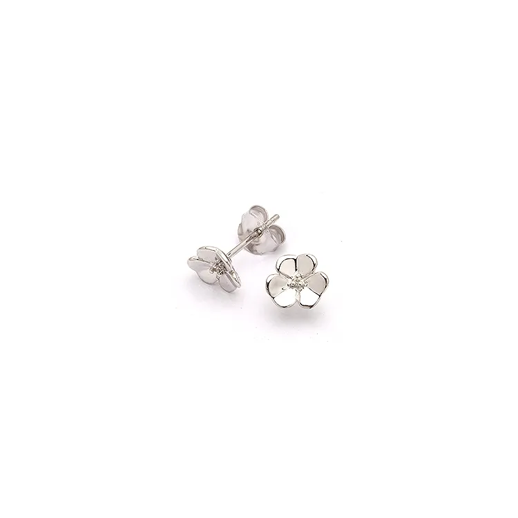 Blumen Ohrstecker in Silber mit Diamant 