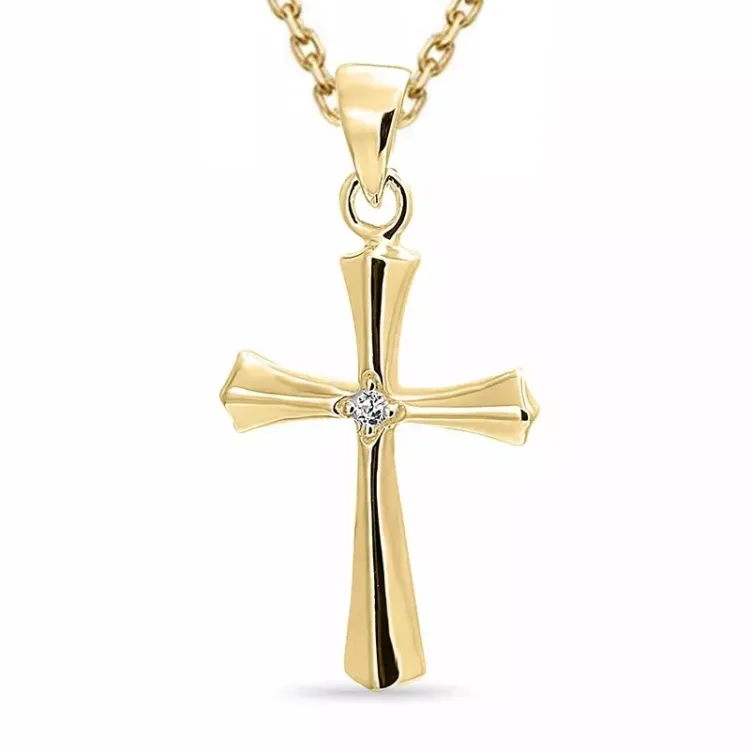 Kreuz Zirkon Halskette aus vergoldetem Sterlingsilber und Anhänger aus vergoldetem Sterlingsilber