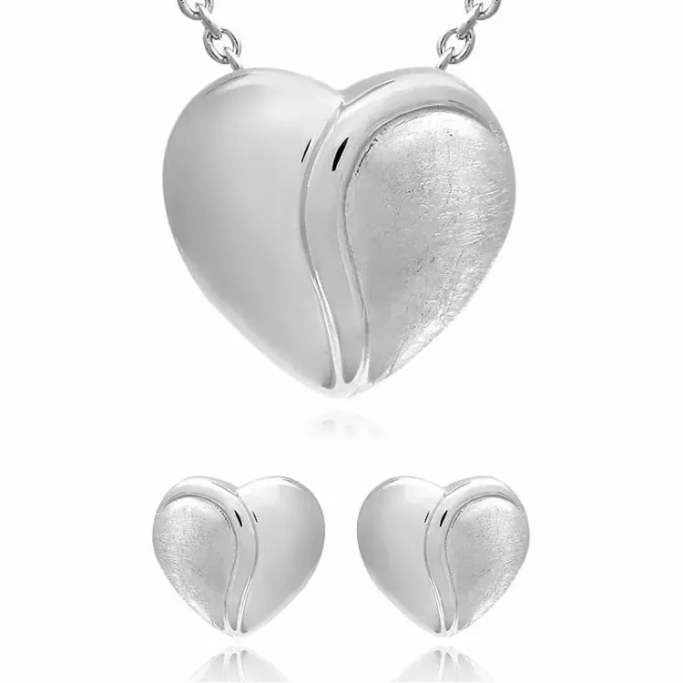 Herz set mit ohrringe und halskette in silber