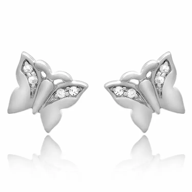 Schmetterling set mit ohrringe und halskette in silber weißem zirkon